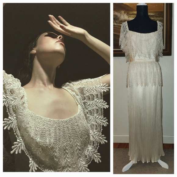 Vintage Ivory Embroidered Fringe Maxi Dress by Lee Jordan - Picture 2 of 16